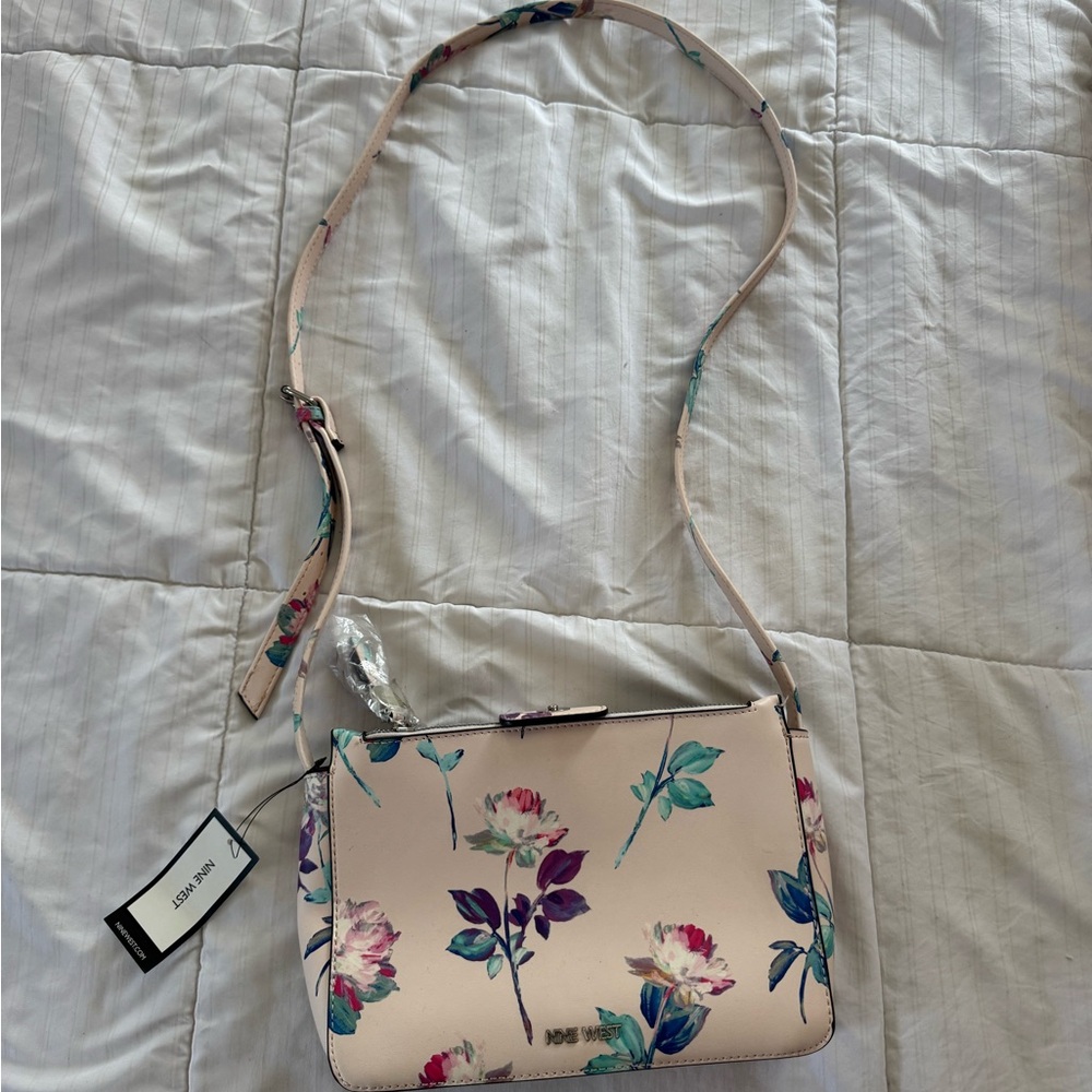 Nine West Floral Crossbody Bag - Cream and Purple